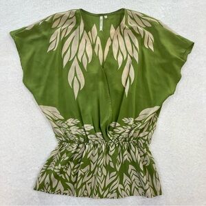 Petticoat Alley Silk Green Floral Plunge Criss Cross Blouse Size Small
